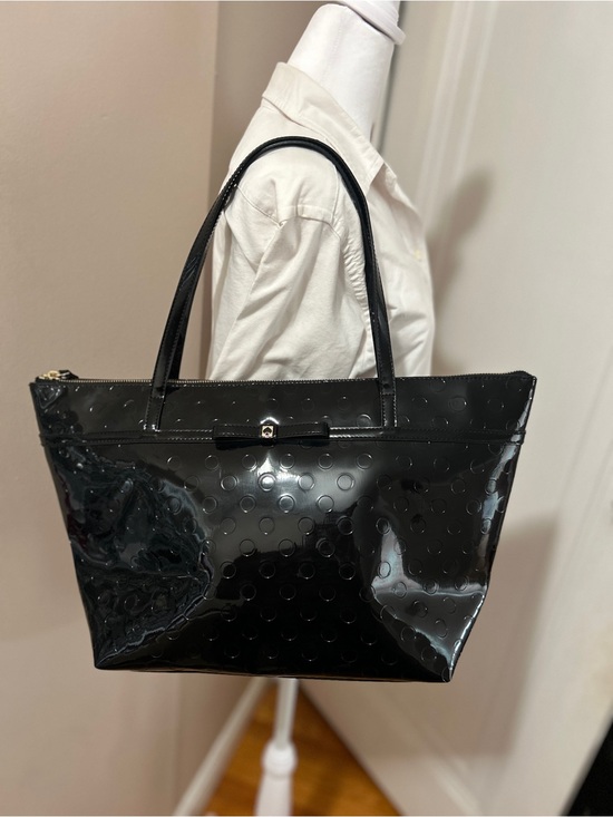 kate spade Handbags - Kate Spade Black Patent Tote Bag with Polka Dot Texture